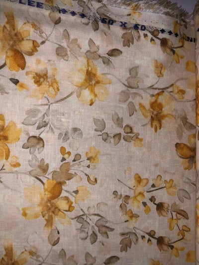 100% Linen  60 Lea Fabric mustard gold floral print [17754]