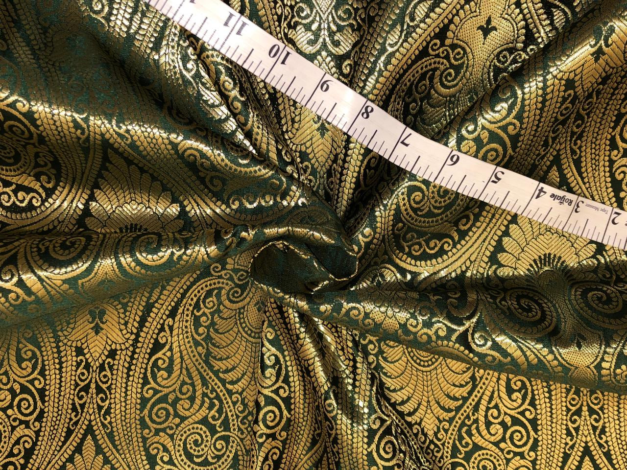 Silk Brocade fabric beautiful paisley  jacquard available in navy and green BRO1073[1/2]]