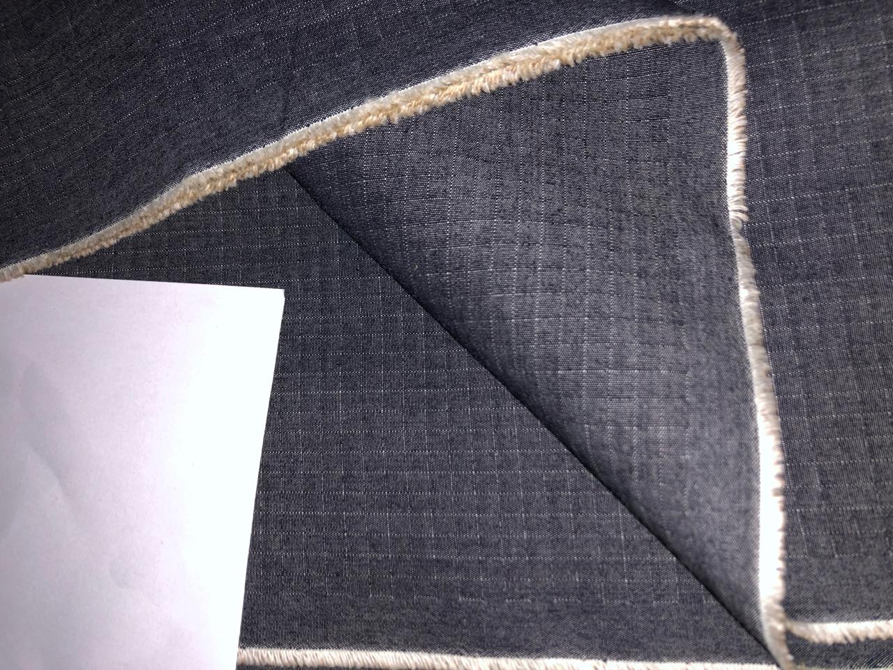 100% Cotton Denim Fabric 58" wide available in 2 STYLES DENIM PLAIDS WITH SCOOTER MOTIF AND  DENIM SELF PLAIDS CHARCOAL GREY