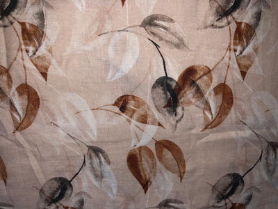 100% linen  digital print fabric 58" wide SAND BEIGE WITH BARK BROWN AND BROWN COLOR LEAVES [16111]