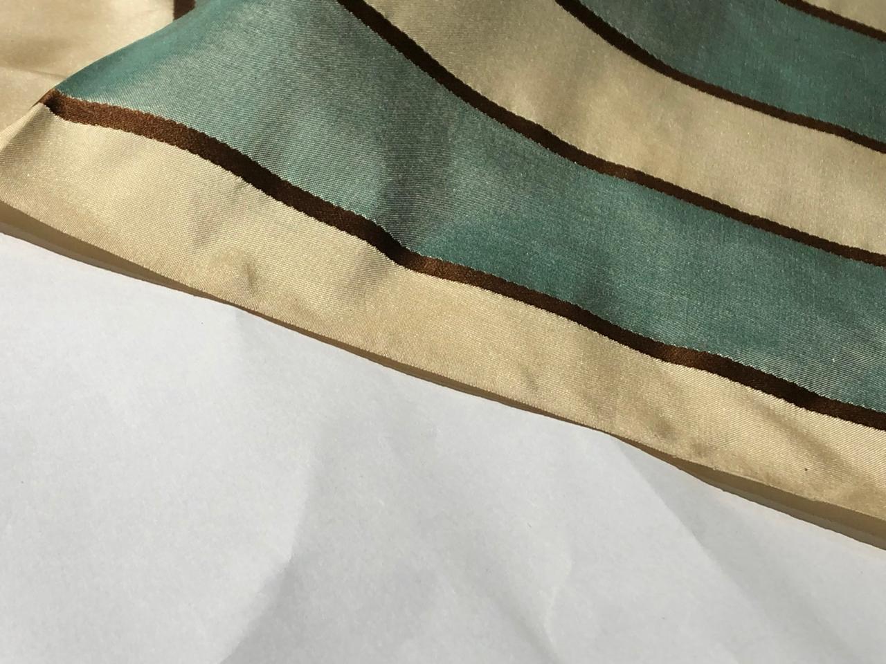 100% SILK TAFFETA FABRIC PALE TEAL,BEIGE CREAM AND DARK BRONZE STRIPES   TAFNEWS26