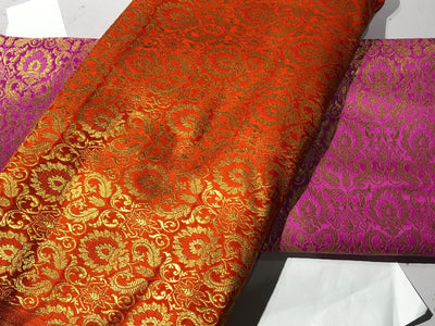 Silk Brocade Fabric with gold jacquard  available in 2 colors orange and pink  BRO988[4/5]