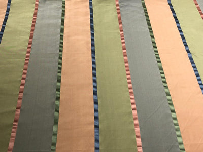 Silk taffeta fabric satin stripes peach, sage green slate blue TAFS30