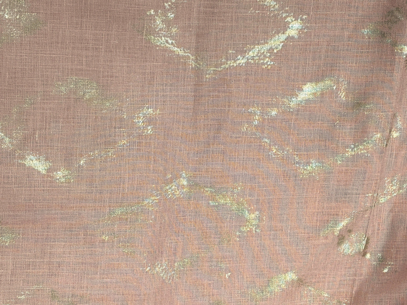 100% HEMP peach  color fabric with gold foil print 58" wide [17203]