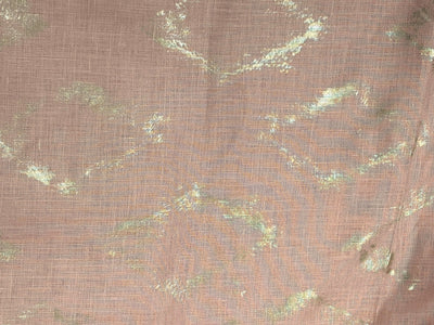 100% HEMP peach  color fabric with gold foil print 58" wide [17203]