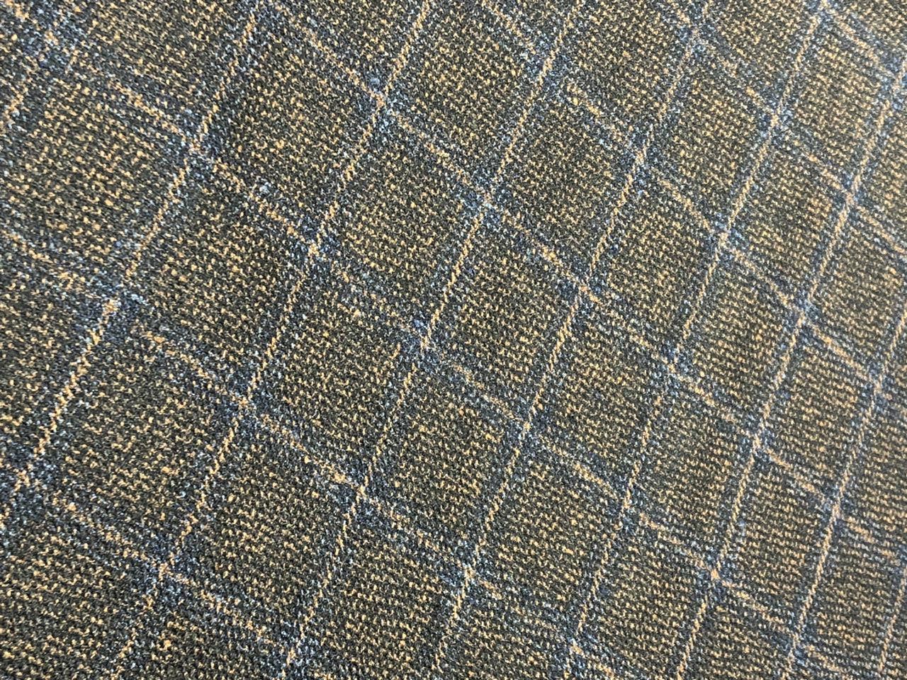 Tweed Suiting Blended With Viscose 58" wide plaids tan brown and navy [17719]