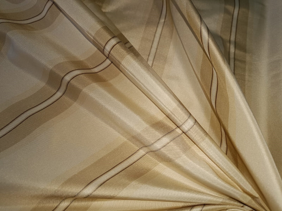 100% Pure Silk TAFETTA Fabric cream and beige color stripe 54" wide TAFS11[3]