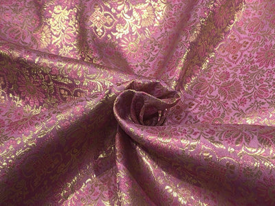 Silk Brocade fabric 44" pink and metallic gold floral jacquard available in 3 colors silver grey, green and pinkBRO1047