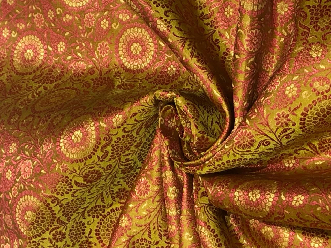 Silk Brocade fabric 44" wide INTRICATE JACQUARD available in 3 colors bright navy ,neon green and candy /golden khaki and candy AND  GOLDEN YELLOW,SALMON PINK AND NEON GREEN BRO960[1/2/3]