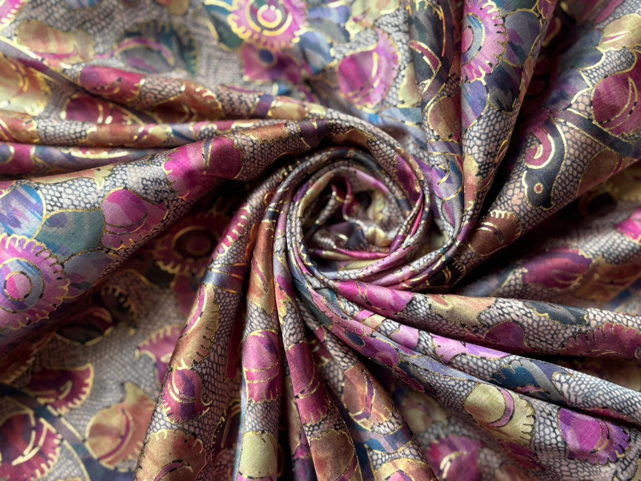 Modal Satin Digital Foil Print 44" available in 3 prints Indian classic ,grey floral and snake skin floral [18607/08/09]