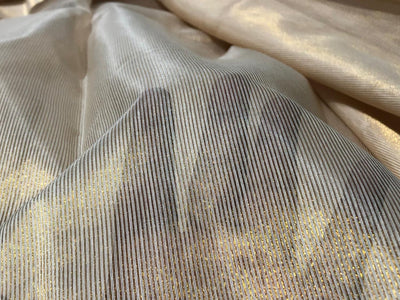 Silk Cotton Chanderi Fabric Natural ivory x metallic gold stripes 44&quot; wide [16563]