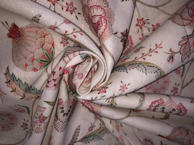 100% linen FLORAL digital print fabric 44" wide available in 2 colors grey/pink and ivory/pink