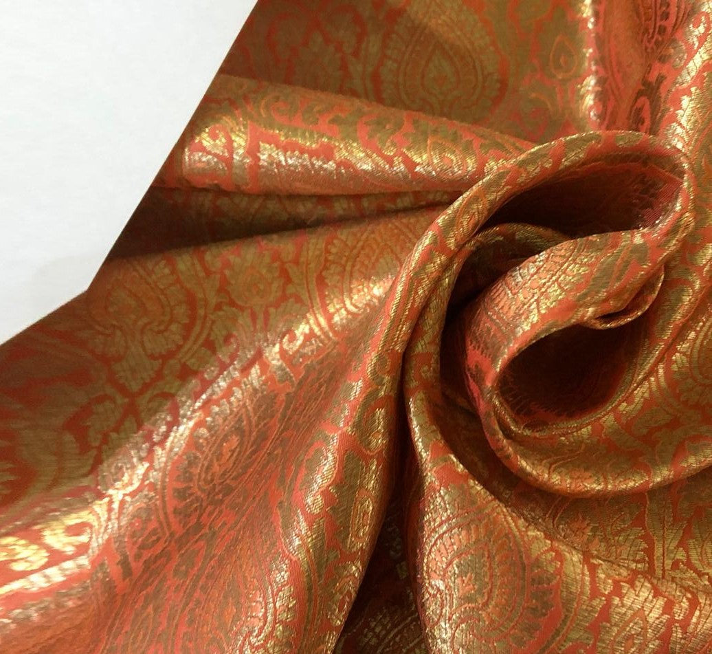 Silk Brocade jacquard fabric  with metallic gold 44" wide available in 2 colors MUSTARD and PEACH BRO935[2/3]