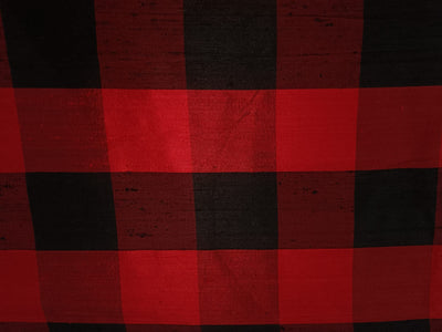 100% PURE SILK DUPION FABRIC RED WINE AND BLACK colour PLAIDS 54" wide DUPC116 [9774]