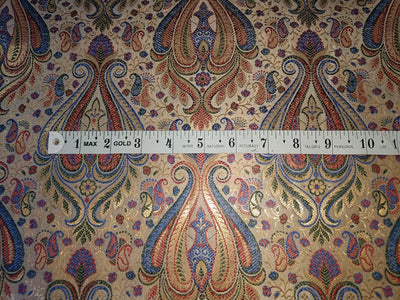 Silk Brocade fabric white gold  with metallic  gold blue and red paisley jacquard COLOR 44" WIDE BRO898[3]