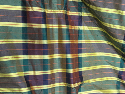 100% silk dupion  Plaids fabric with slubs  yellow, burgandy , green, brown and black 54" wide DUPNEWC29[1]