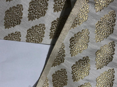 Silk Brocade fabric 44" wide  IVORY WITH METALIC GOLD MOTIF JACQUARD BRO980 available in 3 designs