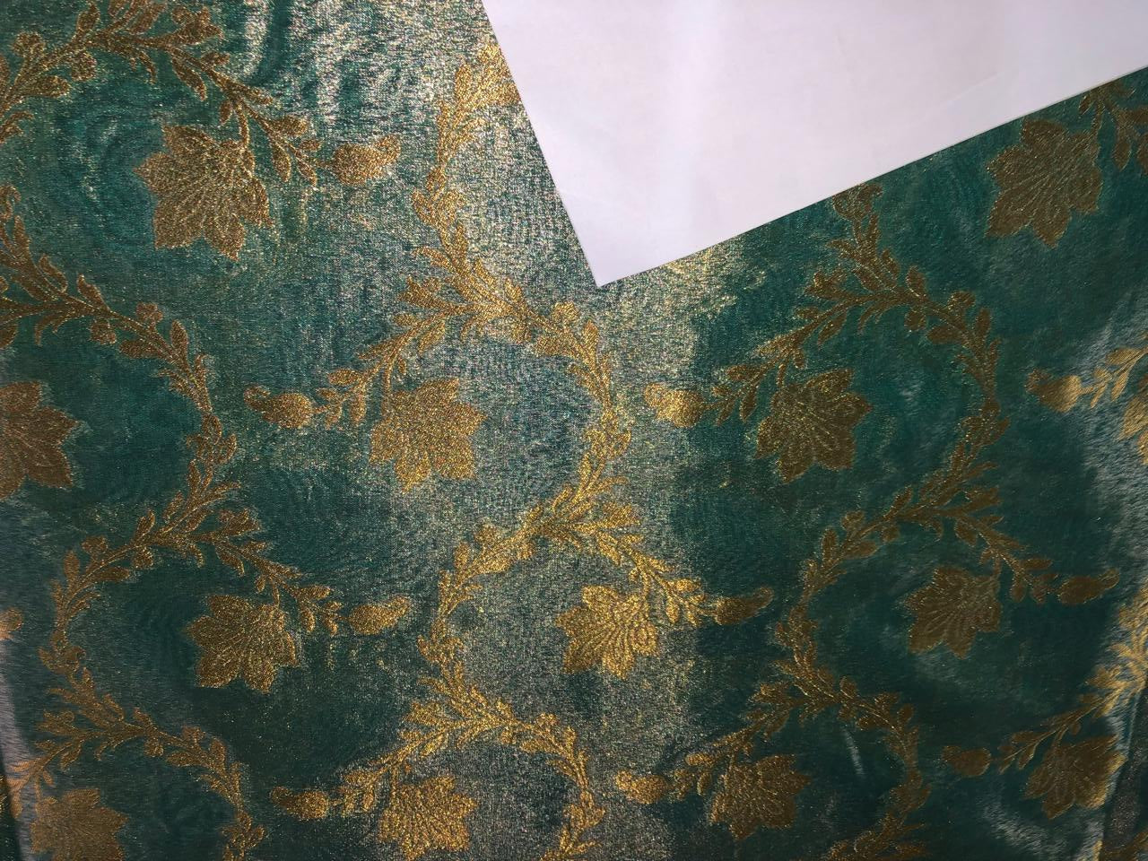 Silk Brocade TISSUE available in 3 colors and designs 44" wide BRO958 purple x gold, sea green and gold self leaf motifs