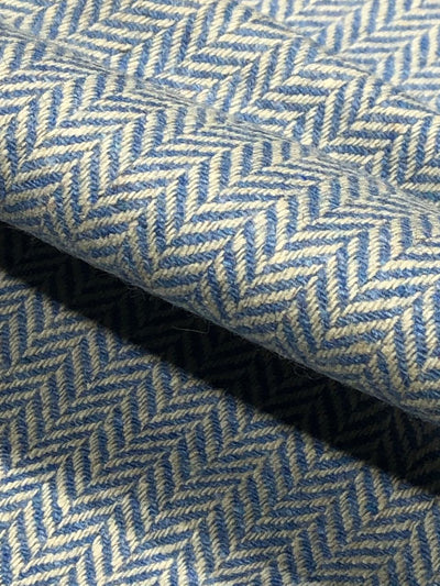 Suiting blended viscose ,poly, acrylic blue and white zig zag 58" wide [17717]