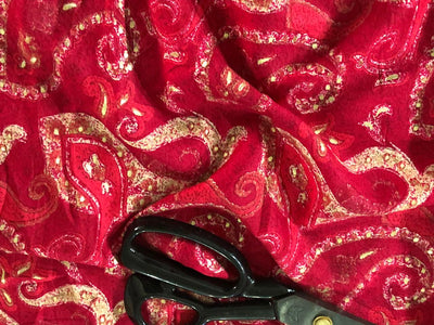 Premium Viscose Rayon fabric with foil print 58" wide available in four colors RED/PINK/PEACOCK GREEN AND MUSTARD GOLD