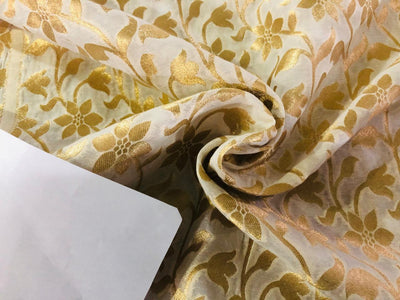 Silk Brocade fabric IVORY AND METTALIC GOLD JACQUARD DYEABLE FLORAL BRO932[5]