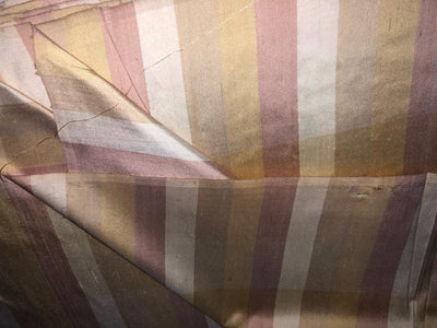 100% SILK dupion pink ,ivory ,beige and gold stripe 44" wide DUPS19[2]