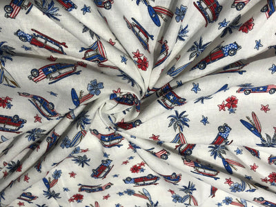 100% Cotton Linen  56" wide resort wear palm, surf board ,car  print [17289]