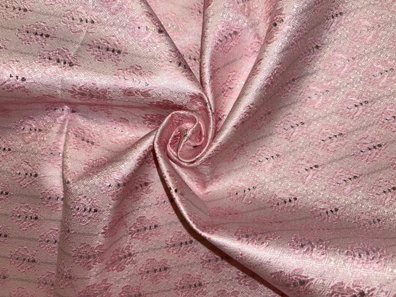 Silk Brocade fabric 44"baby pink  motif with subtle lurex dots  BRO1066[3]