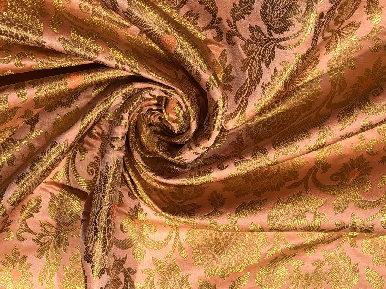Brocade peach with metallic gold jacquard fabric 44&quot; wide BRO825[6]