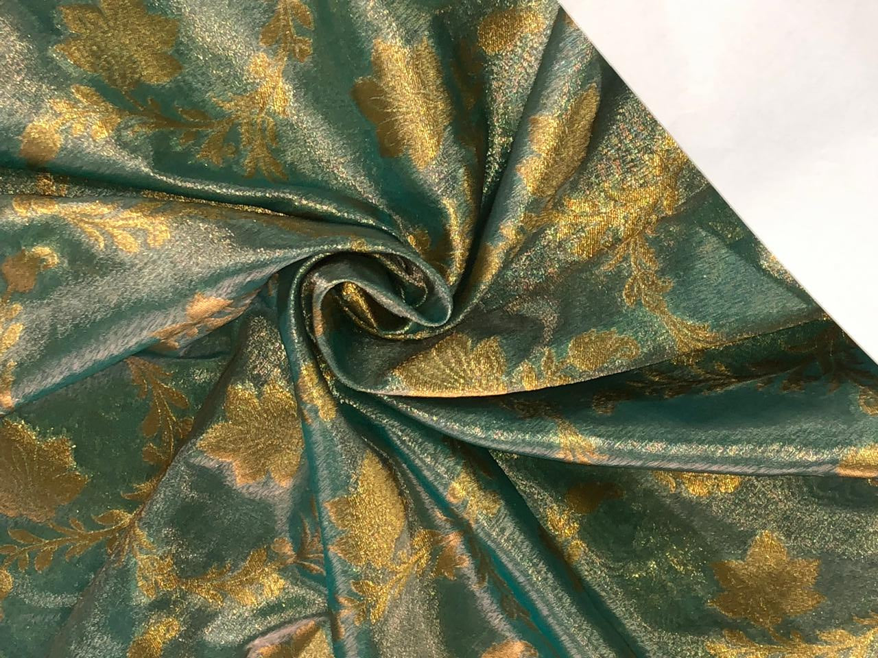 Silk Brocade TISSUE available in 3 colors and designs 44" wide BRO958 purple x gold, sea green and gold self leaf motifs