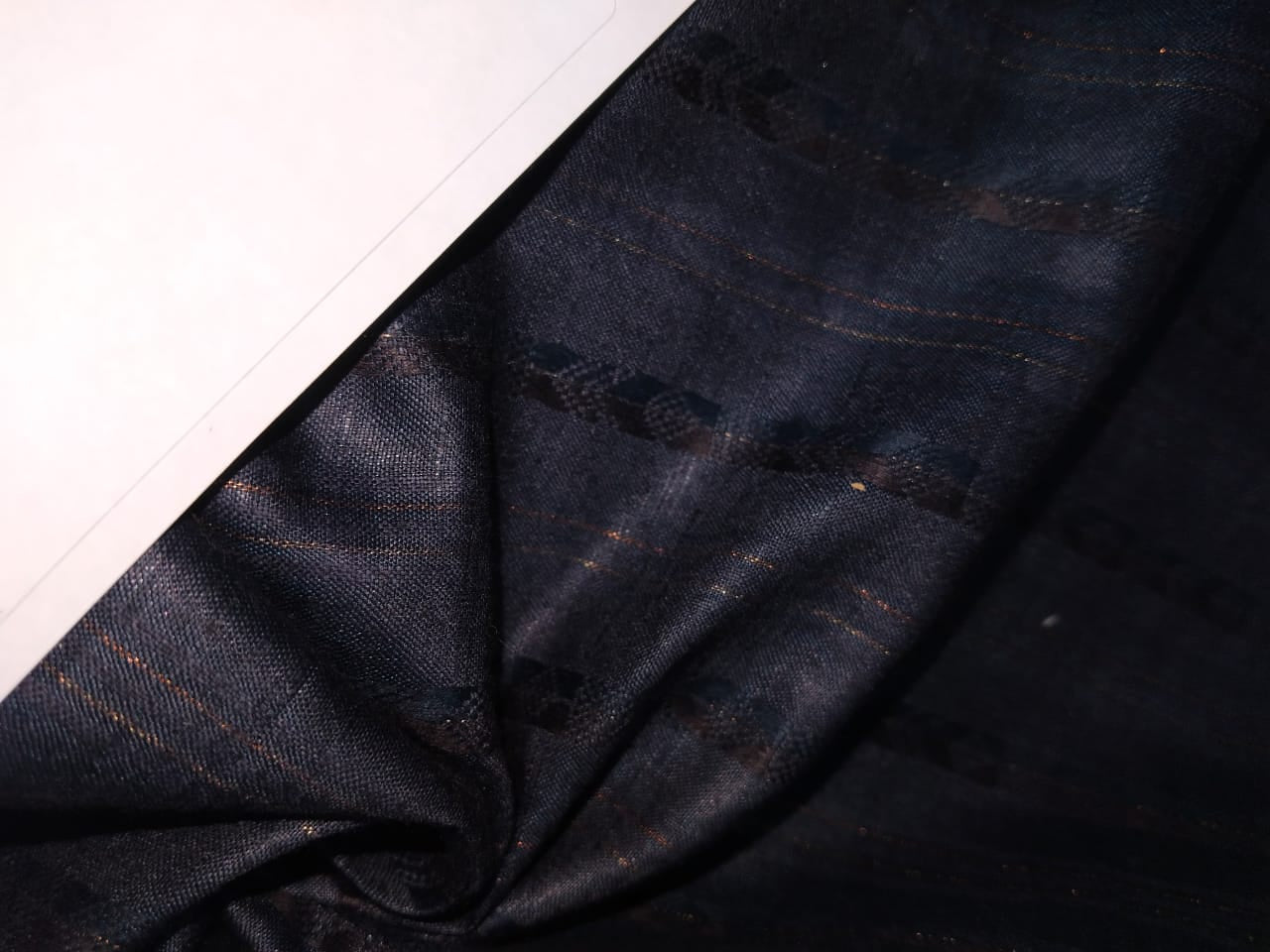 100% SILK FABRIC TUSSAR with mettalic bronze lurex stripe available in two colors brown and dusty navy