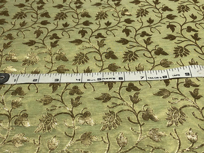 Silk Brocade fabric 44" wide light olive with all over floral gold Jacquard BRO946A[1]