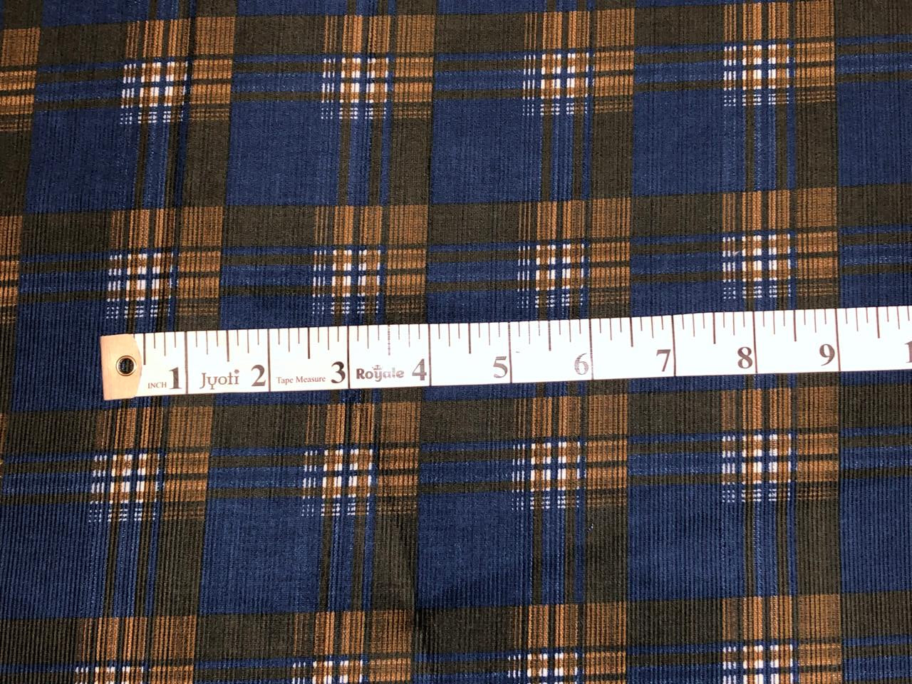100% cotton plaids royal blue ,white and brown 56" wide [18345]