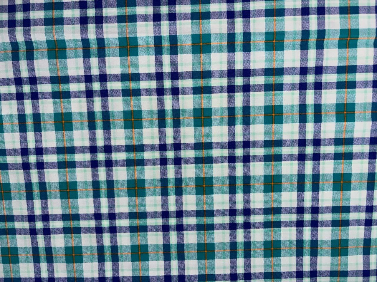 100% Cotton POPLIN  PLAIDS shades of white,teal,green,purple and mustard 58" [17213]