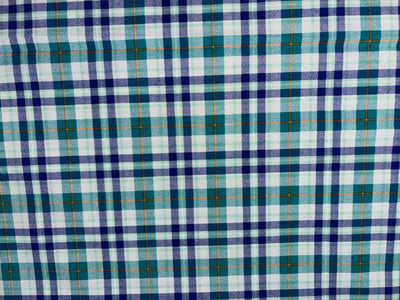 100% Cotton POPLIN  PLAIDS shades of white,teal,green,purple and mustard 58" [17213]