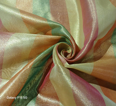 100%  Silk tissue fabric with gold and multi color STRIPES 44" wide [16714]