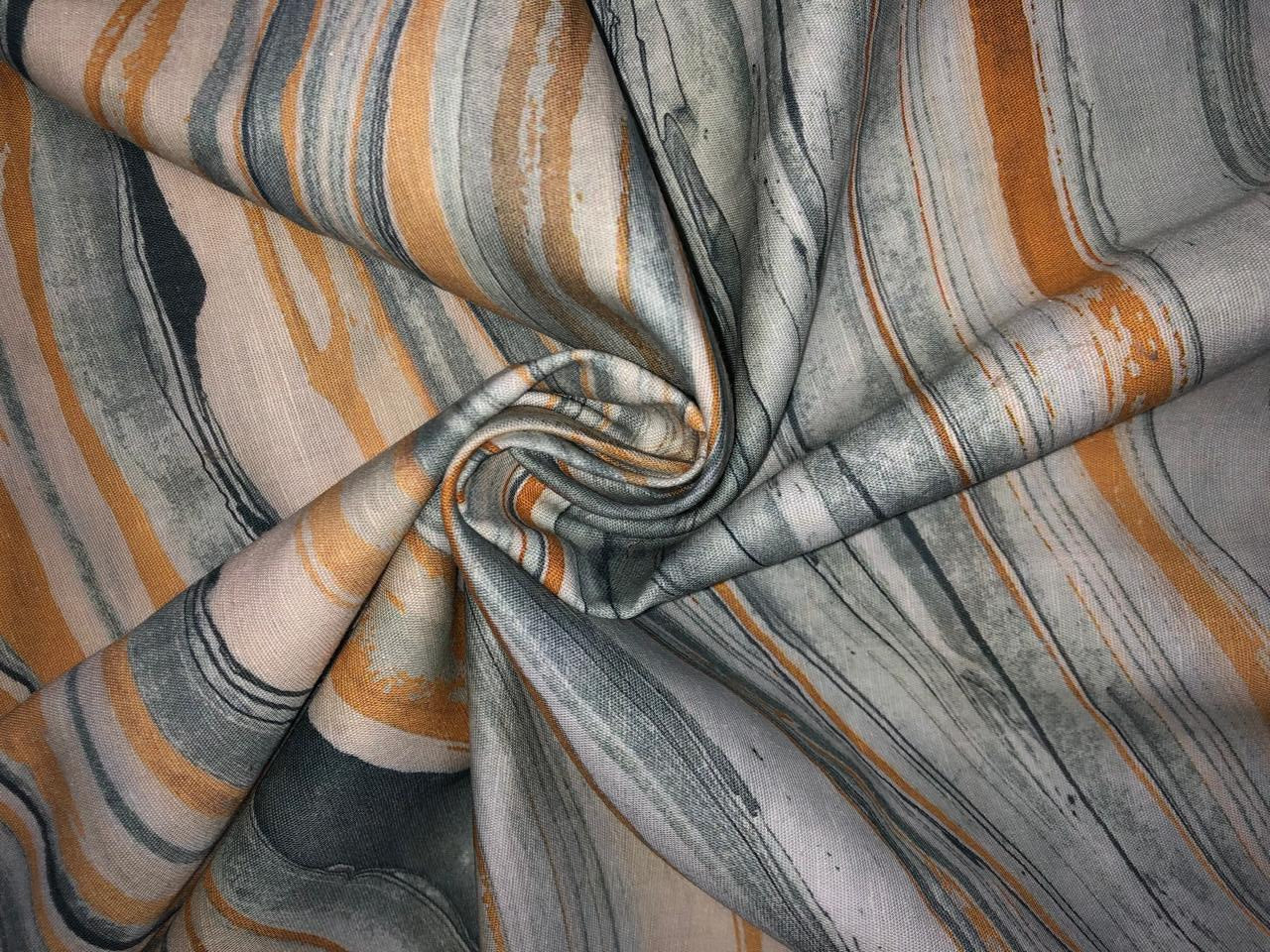 100% linen  digital print fabric 44" wide available in 2 STYLES multi color stripes and waves yellow ,sea green [15974/15975]