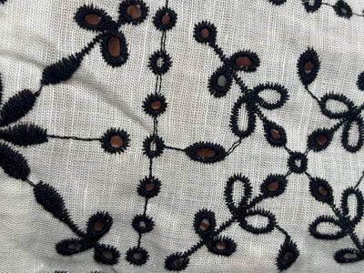 100% Linen Embroidery  black and white floral cutwork embroidery [17284]