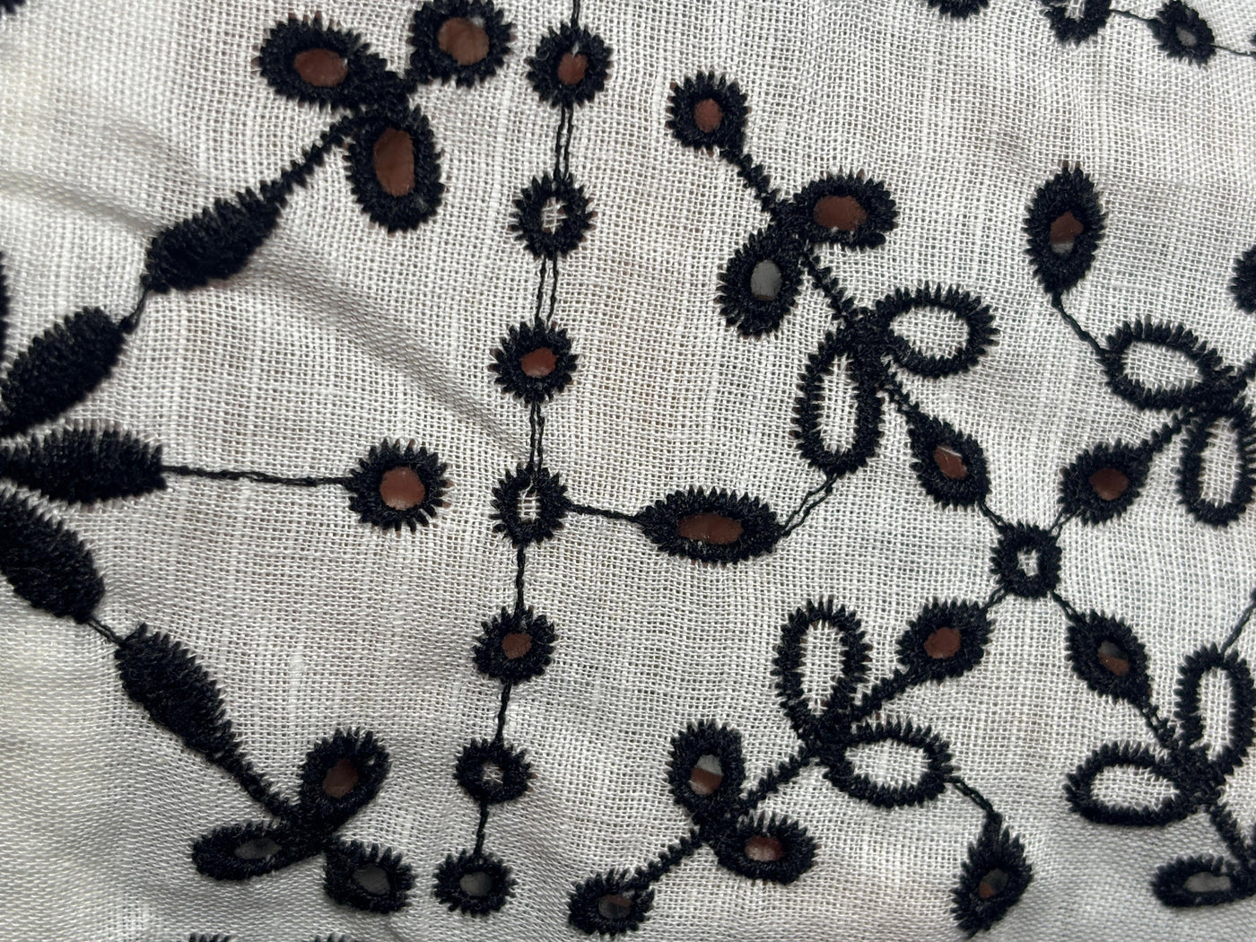 100% Linen Embroidery  black and white floral cutwork embroidery [17284]