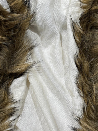 SILK pashmina stole with fur 29" wide and 77" long