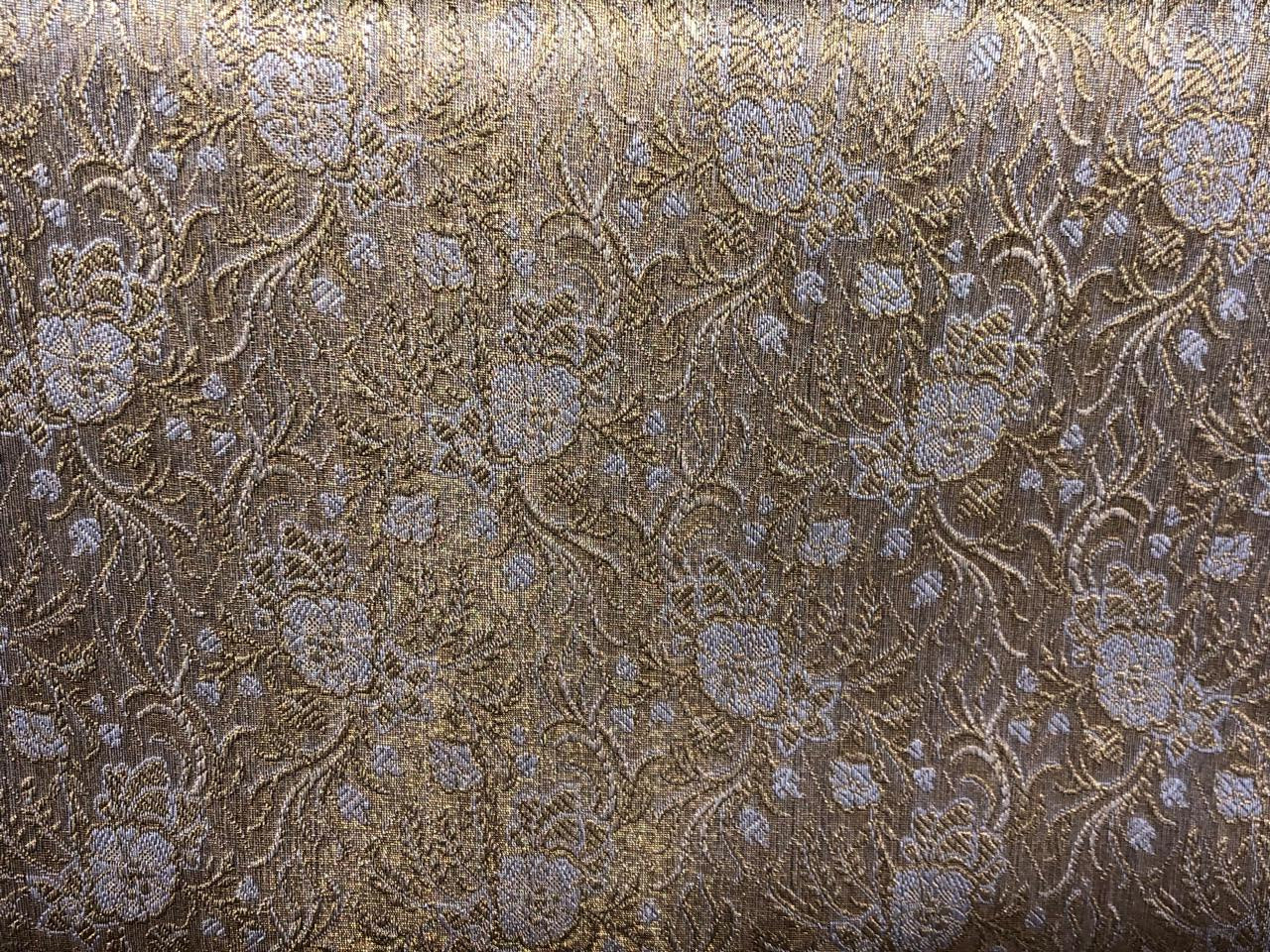 Silk Brocade fabric old gold and silver white floral jacquard  BRO1080[1]