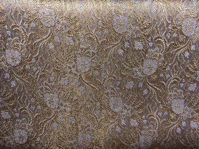 Silk Brocade fabric old gold and silver white floral jacquard  BRO1080[1]