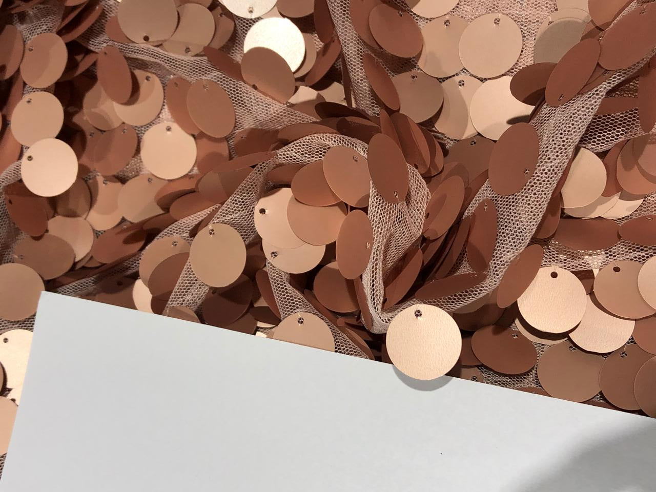 Sequin Net Jumbo Tear Drop fabric with lycra/ stretch 58" wide available in 3 colors blush/rose gold and gold