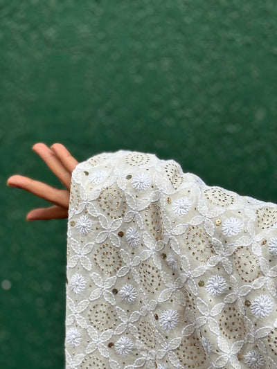 Stole with mukesh , dori tikki ,a traditional Indian embroidery 44" wide and 3 yards long.[17687]