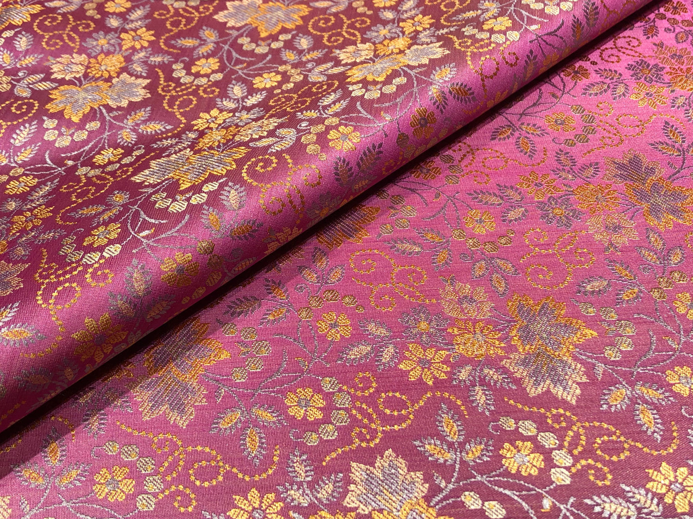Silk Brocade fabric floral  jacquard available in 2 colors pink and mango  BRO1023[3/4]