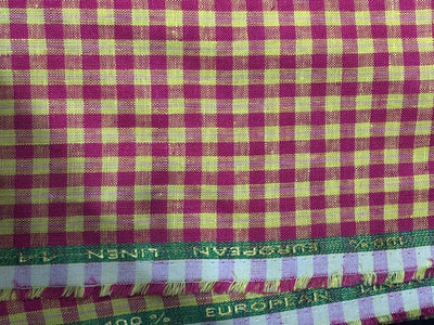 100% Linen  plaids 44 Lea Fabric 58" wide bright pink and yellow [17595]
