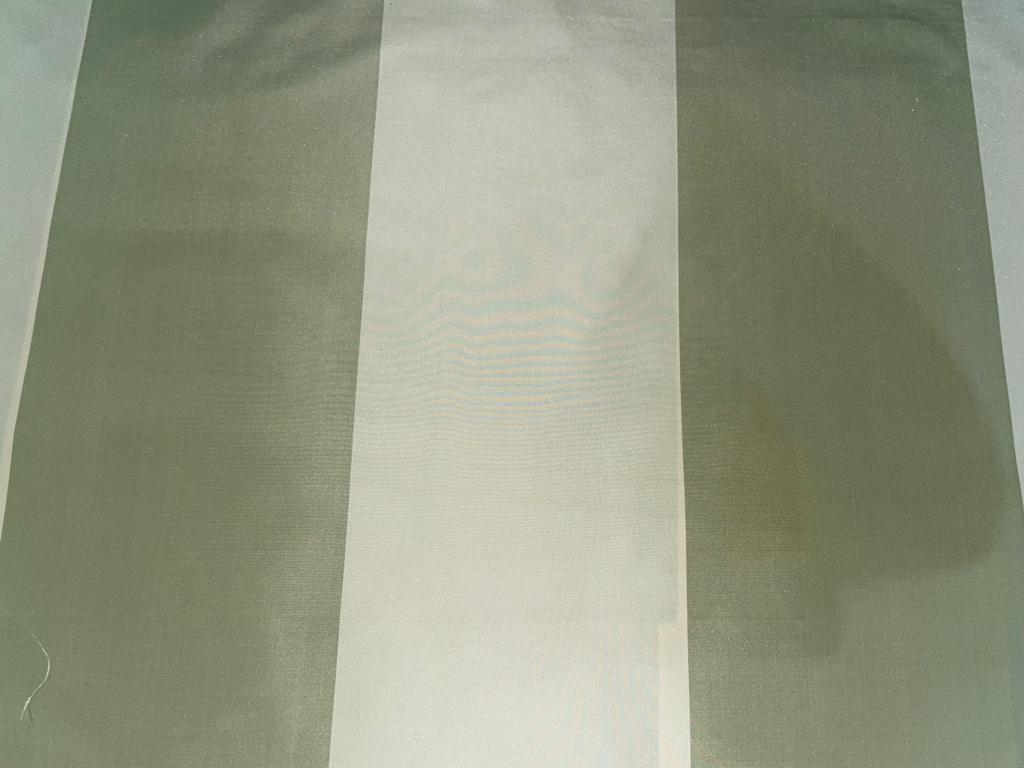 100% Silk Taffeta Fabric Pastel Olive Green , Ivory Cream Stripes 102" wide Taf#S97[1]