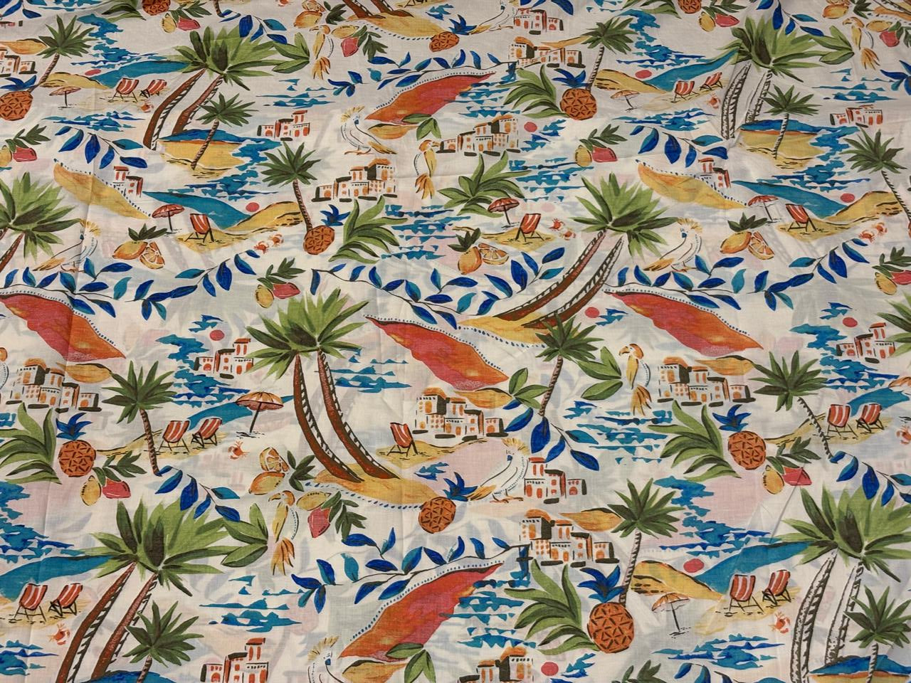 100% Cotton Poplin ivory with palm tree print 53" wide [18434]