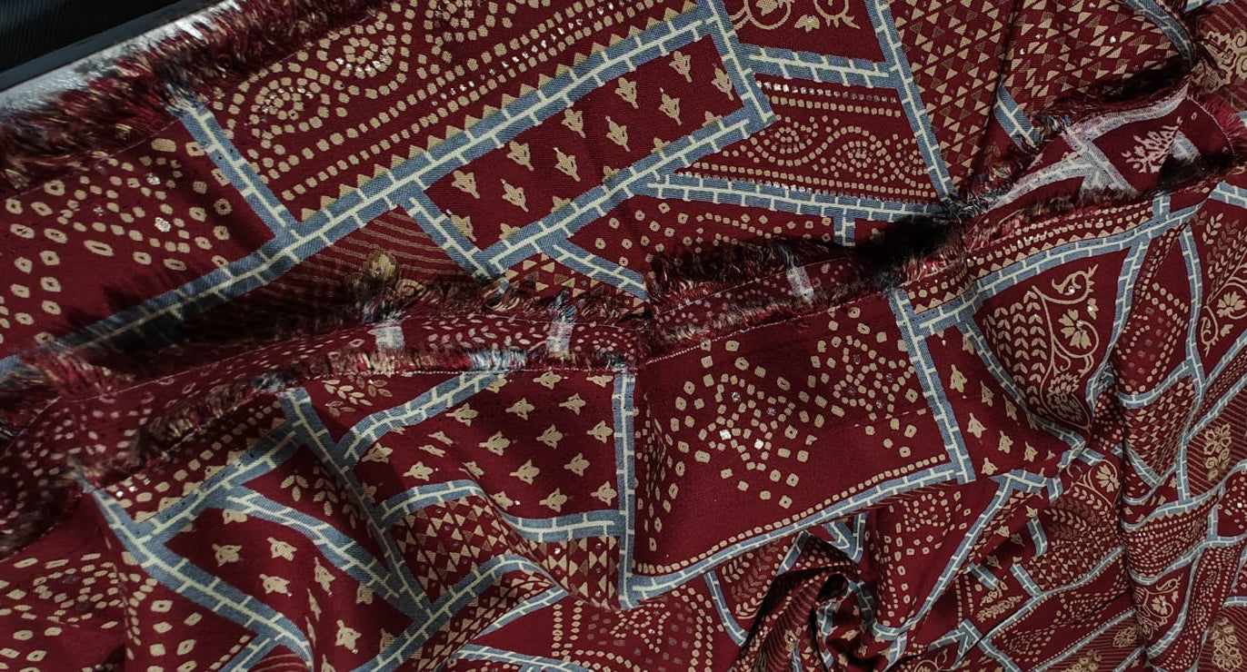 Premium Viscose Rayon fabric with foil print  abstract 58" wide available in two colors navy and burgundy