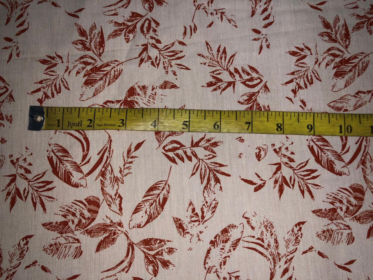 100% Cotton Linen  print 58" wide LEAVES motif's cream and brown [17219]